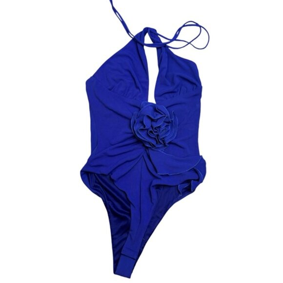 NWT ZARA Floral Halter Top Bodysuit in Blue Size Medium Flower Detail Women's - Picture 5 of 10